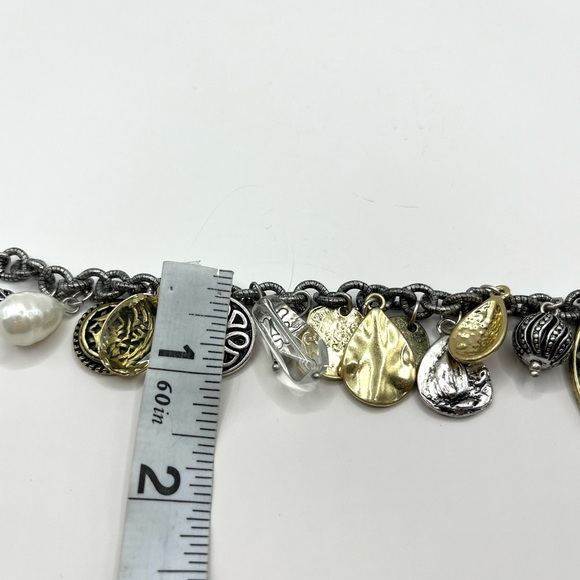 Charm Chicos Silver Bracelet. Big Charms  Pearl, Crystal, Coins Mixed Metals - Picture 14 of 14